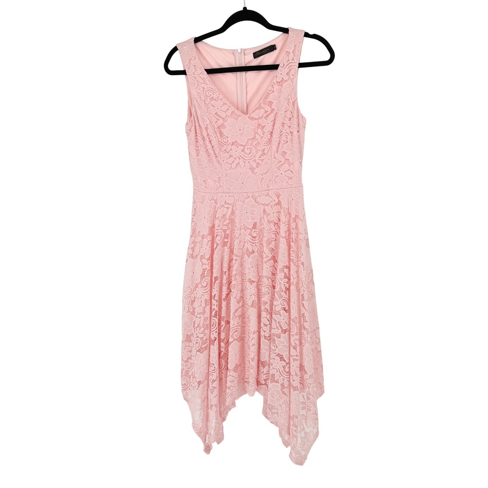 Pink Lace‎ Overlay Fairy Y2K Dress Sleeveless Handkerchief S Floral Layers